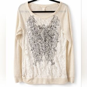 Y2K Lace Top Rhinestone Graphic Burnout Long Sleeve Fairycore Boho Studded Shirt